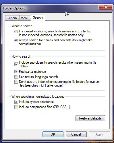 Folder search option